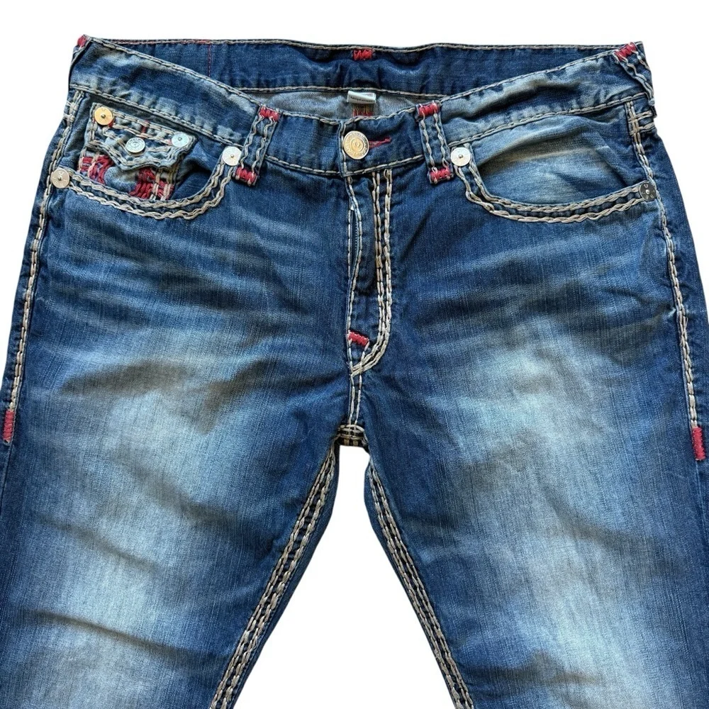 RARE VTG Y2K True Religion Mens Dark Desire Red Tan Rope Stitch Jeans 40x32
